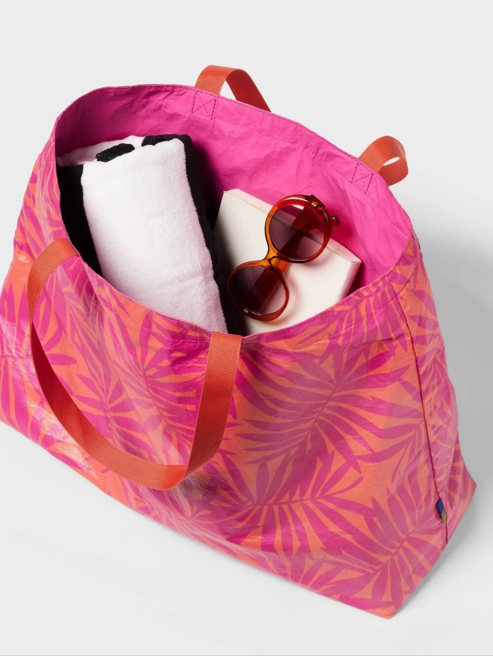 Open Story Water Resistant Reversible Tote Bag - Pink/Coral Palm - Picture 3 of 4